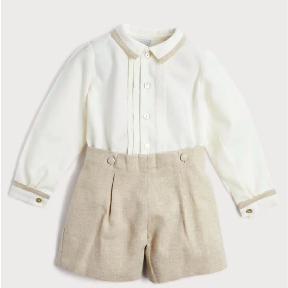 Pepa & Company Herringbone Long Sleeve Two Piece Set in Beige